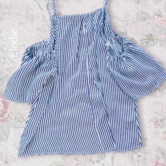 Elodie Flowy Off the Shoulder Boho Pinstripe strappy top- S - NWOT - Picture 3 of 16